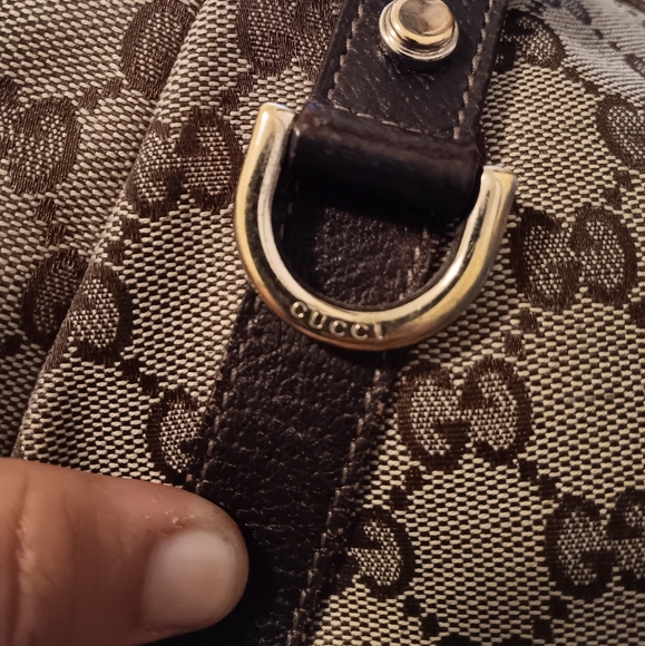๐ GUCCi ยฎ๏ธ Brown Monogram Cloth & Leather Shoulder Bag Purse - Picture 2 of 16